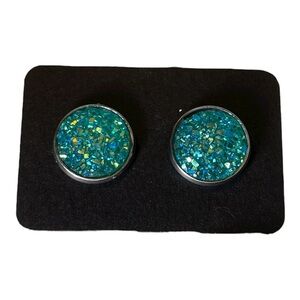 Teal druzy stud earrings